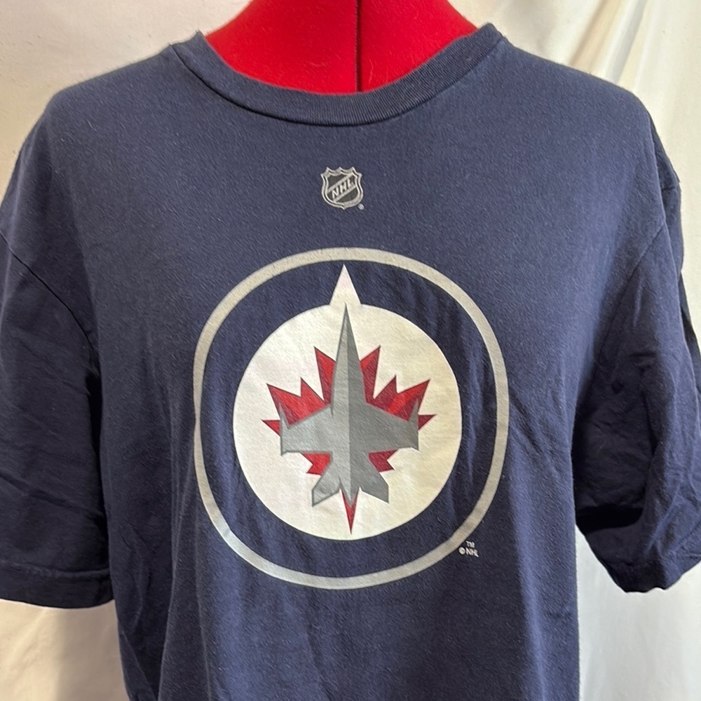XL72 Reebok Blue Winnipeg Jets Wheeler Logo T Shirt - Picture 2 of 8